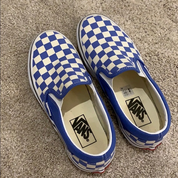 dark blue and white checkered vans